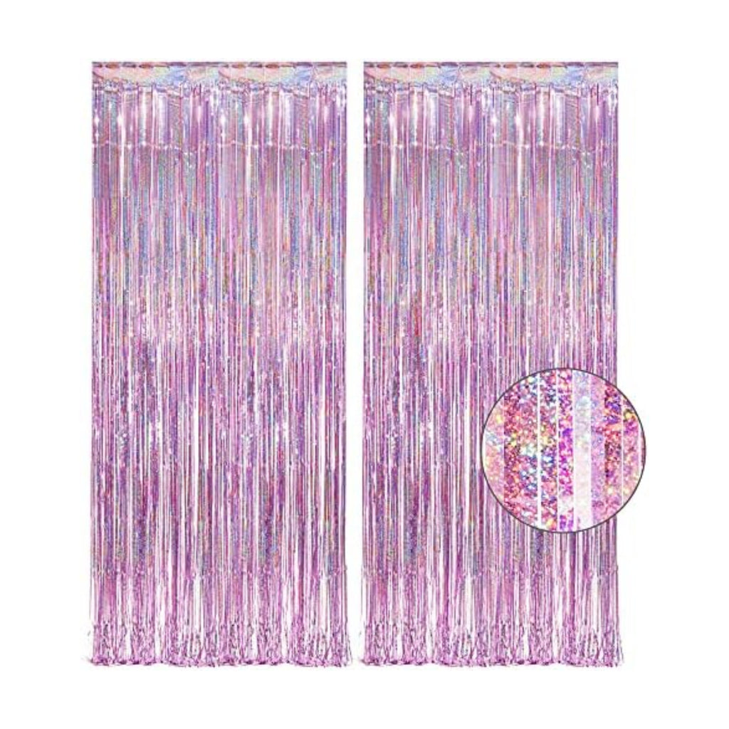Pink Tinsel Curtain Party Backdrop - GREATRIL Foil Fringe Curtain Lilac Pink Party Streamers for Princess Theme Party Decorations - 2 Packs