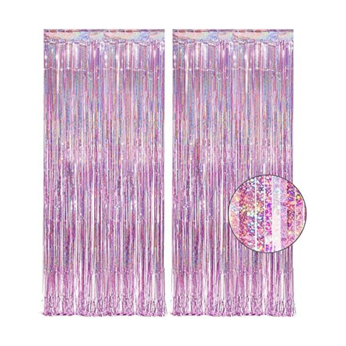 Pink Tinsel Curtain Party Backdrop - GREATRIL Foil Fringe Curtain Lilac Pink Party Streamers for Princess Theme Party Decorations - 2 Packs
