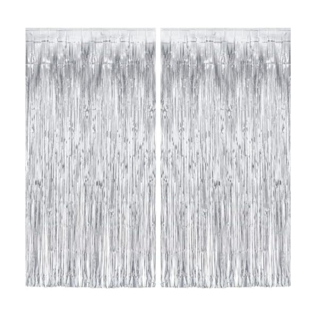 Silver Streamers Metallic Party Backdrop 8.2ft x 3.2ft - Pack of 2
