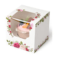 Happyhiram 100 Pack Rose Floral Single Cupcake Boxes with Inserts & Window