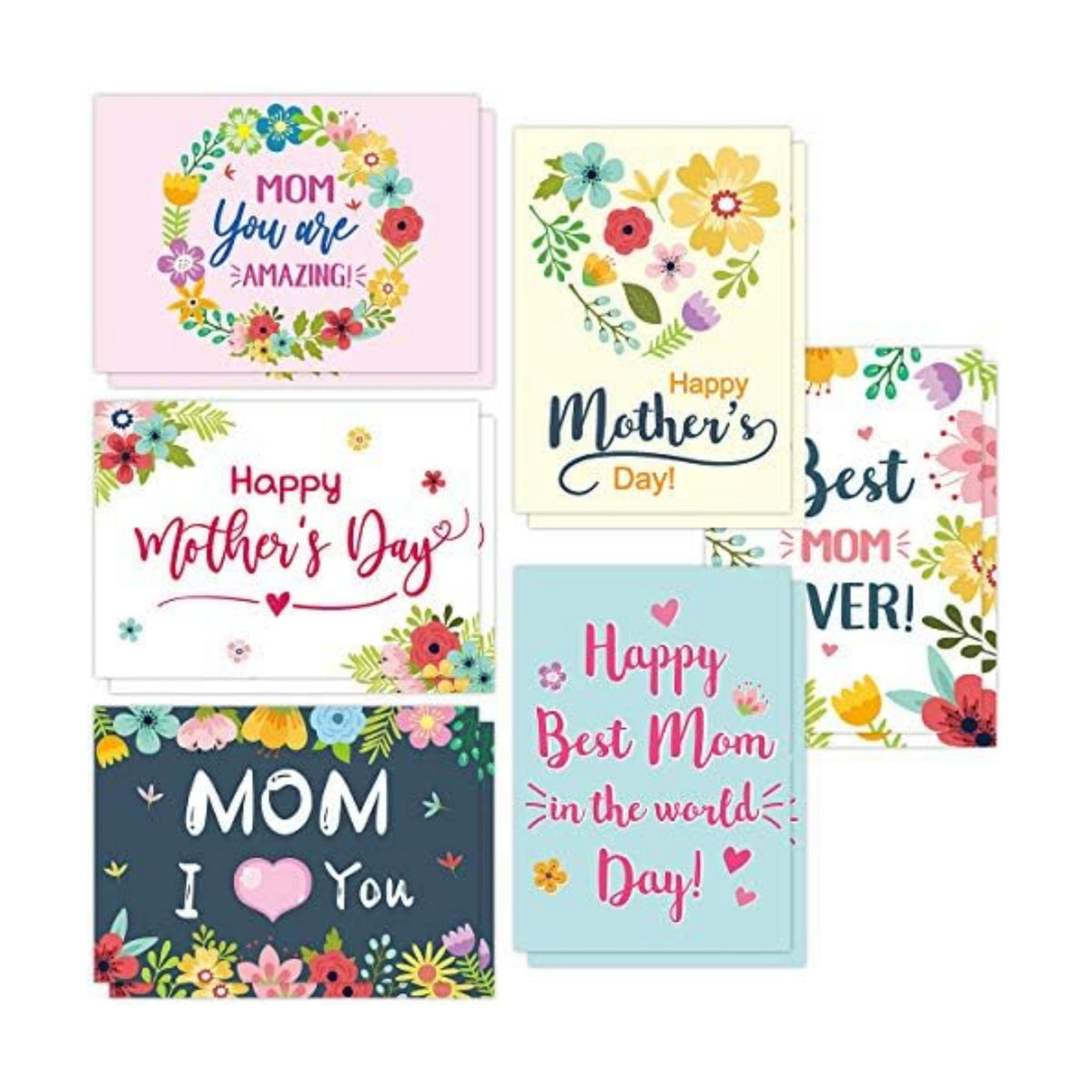 ceiba tree Mothers Day Cards Bulk 12pcs Floral Happy Mother’s Day Blank Notecards Flower Greeting Card with Envelopes for Mom Grandmom Gift