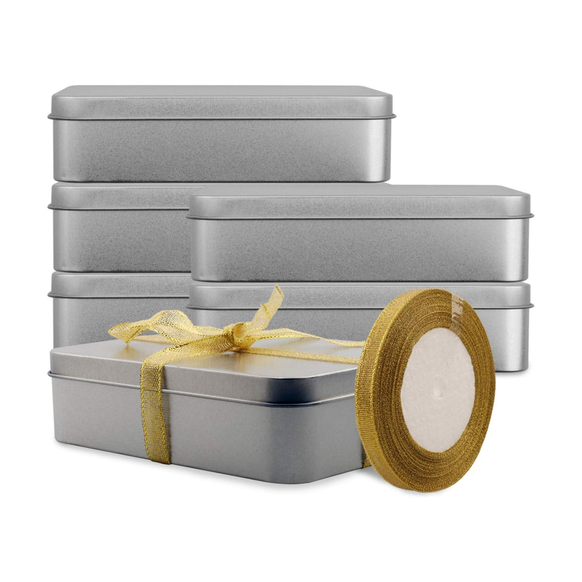 Coobbar Empty Metal Tins Box with Lid,6 Pack Stainless steel Tins Cans Storage Container for Treats, Gifts, Candle, Favors and Crafts, Silver (7 x 4.3 x 1.57 Inches)