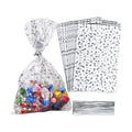 100 Pcs Star Printed 5"X 7" Gift Wrap Cello Cellophane Treat Bags Party Favor bags Clear Candy Cookie Bags Plastic Poly Goodie Storage Bags with Twist Ties for Bakery,Birthday, Wedding ,Party Decorations (Silver)