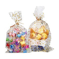 Star Printed 100 Pcs 7"X 12" Gift Wrap Cello - Clear Candy & Cookie Bags with Twist Ties for Bakery, Birthday, Wedding & Party Decorations (Gold)