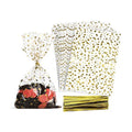 100 Pcs Star Printed 4"X6" Gift Wrap Cello Cellophane Treat Bags Party Favor bags Clear Candy Cookie Bags Plastic Poly Goodie Storage Bags with Twist Ties for Bakery,Birthday, Wedding ,Party Decorations (Gold)