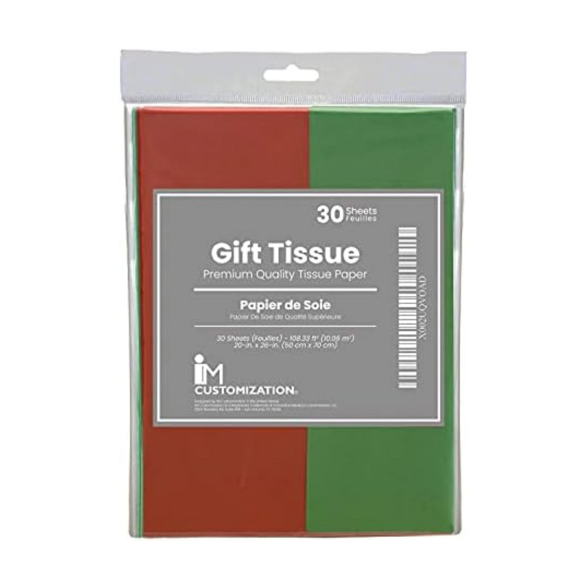 IM Customization Red and Green Christmas Tissue Paper - 30 Sheets - 20 x 26 Inches - Gift Wrap, Crafts, Decorations