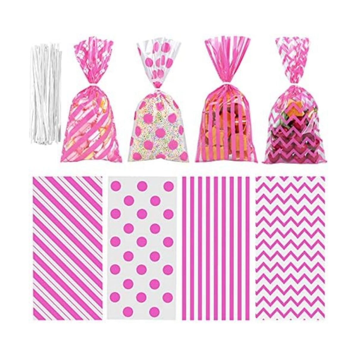 Aneco Pink Cellophane Bags 100 Pack 10.6 x 5.1 Inch