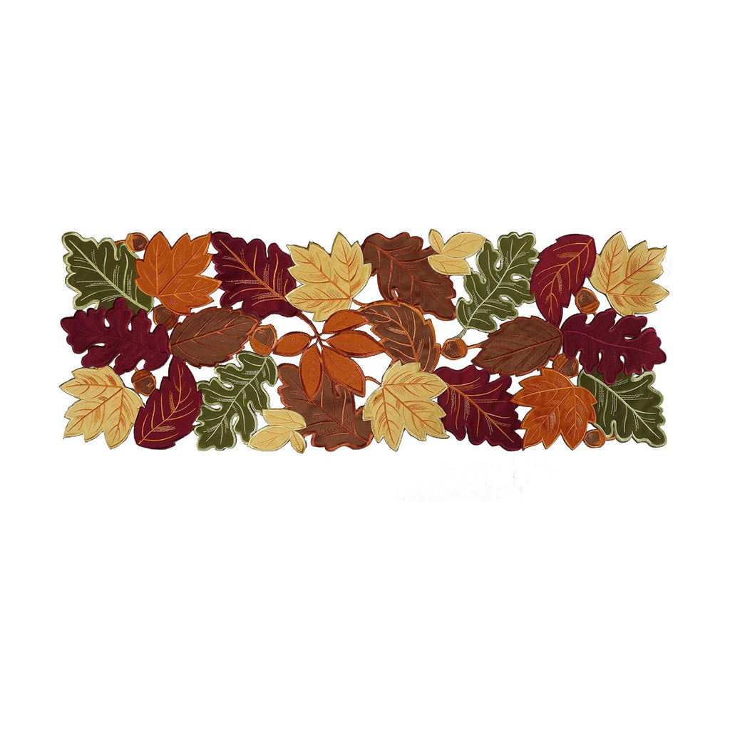 OWENIE Thanksgiving Runner, Fall Leaf Table Runner for Autumn Home Decorations, Fall Table Centerpieces, Embroidered Cutwork Farmhouse HarvestMaple Leaf Runner, 13 Inch x 36 Inch