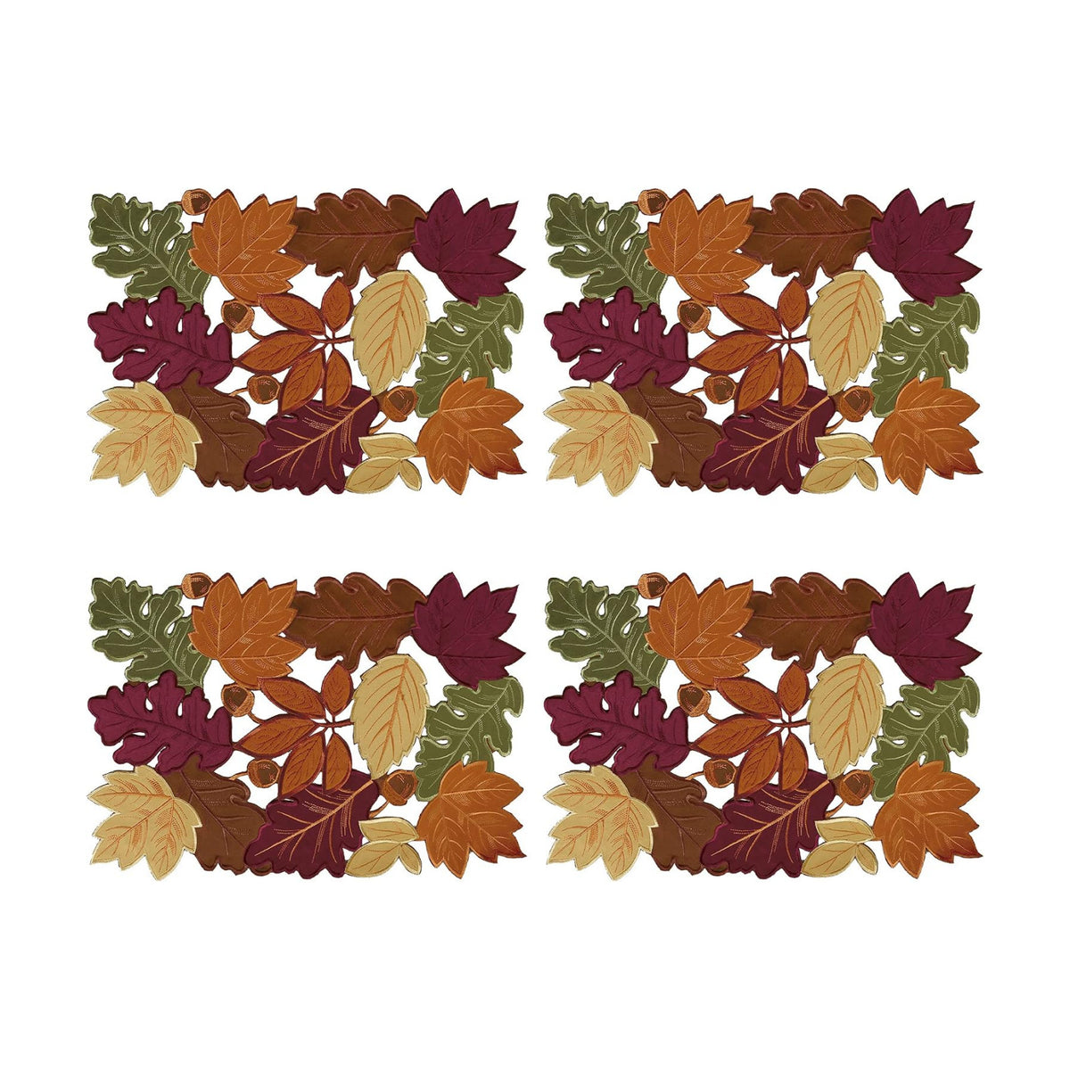 OWENIE 4 PCS Thanksgiving Placemats for Dining Table, 13 x 19 Inch Set of 4 Embroidered Maple Leaves Table mats for Fall, Harvest Applique Leaf for Autumn Decorations
