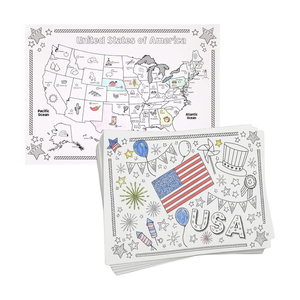 Iconikal Patriotic Coloring Placemats 22 Double-Sided 14x10