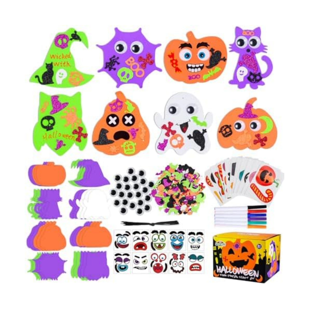 Max Fun 332PCS Halloween Crafts for Kids, Halloween Activities Foam Pumpkins for Crafts Stickers Gift Kits, DIY Art and Craft Set for Holiday Classroom Decorations Party Favors Supplies