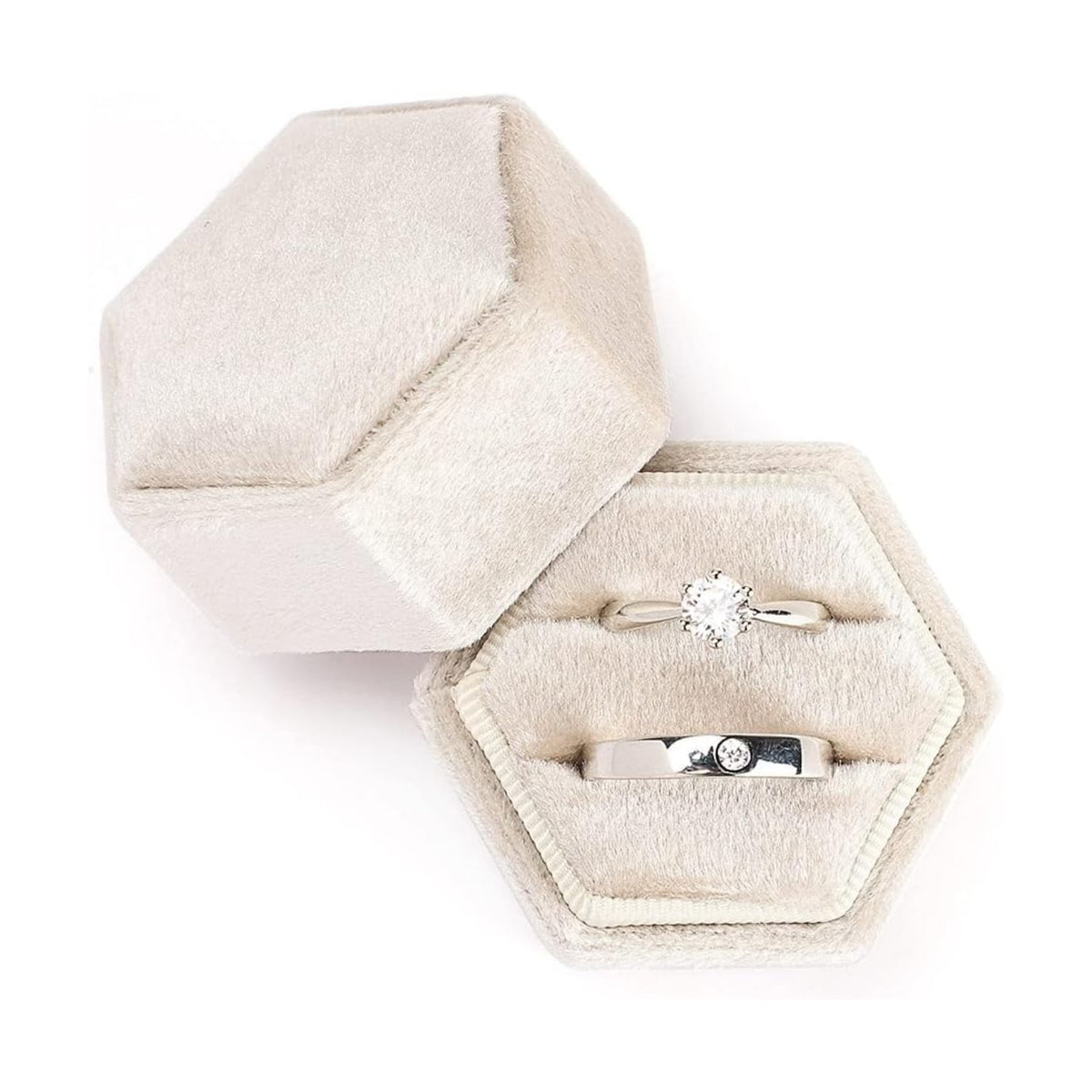 Velvet Ring Box,Hexagon Wedding Double Small Ring Box Proposal Engagement