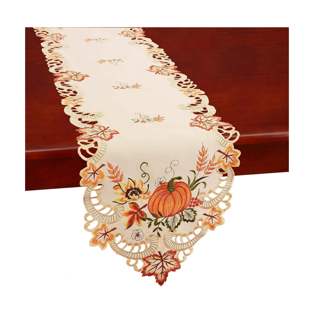 Simhomsen Thanksgiving Harvest Pumpkins Table Runners for Autumn Or Fall Decorations, Embroidery (14 × 69 Inches)