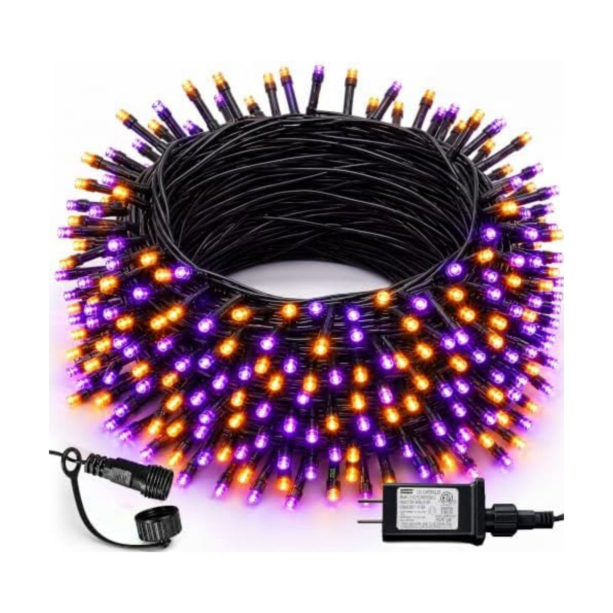 DAZZLE BRIGHT Halloween 300 LED String Lights, 100FT String Lights with 8 Lighting Modes, Halloween Decorations for Party Carnival Supplies, Outdoor Yard Garden Decor (Purple & Orange)
