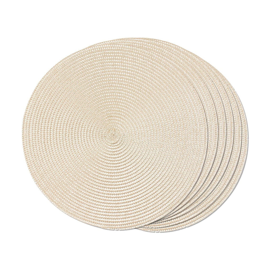 FunWheat Round Braided Placemats Set of 6 Table Mats for Dining Tables Woven Washable Non-Slip Place mats 15 inch(Beige, 6pcs)