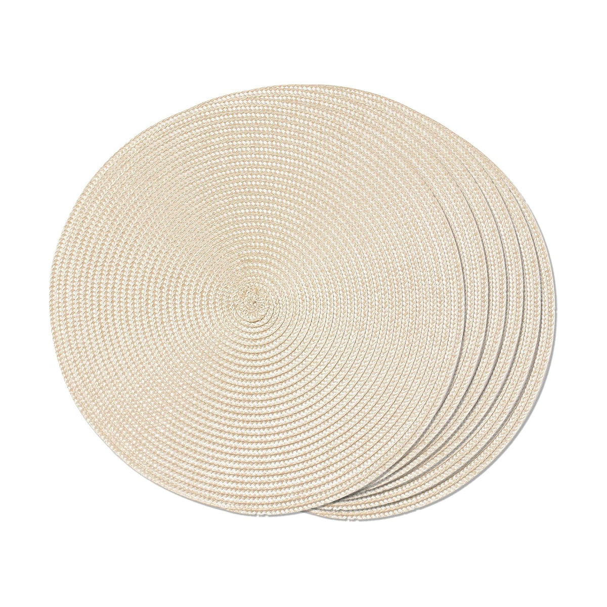 FunWheat Round Braided Placemats Set of 6 Table Mats for Dining Tables Woven Washable Non-Slip Place mats 15 inch(Beige, 6pcs)