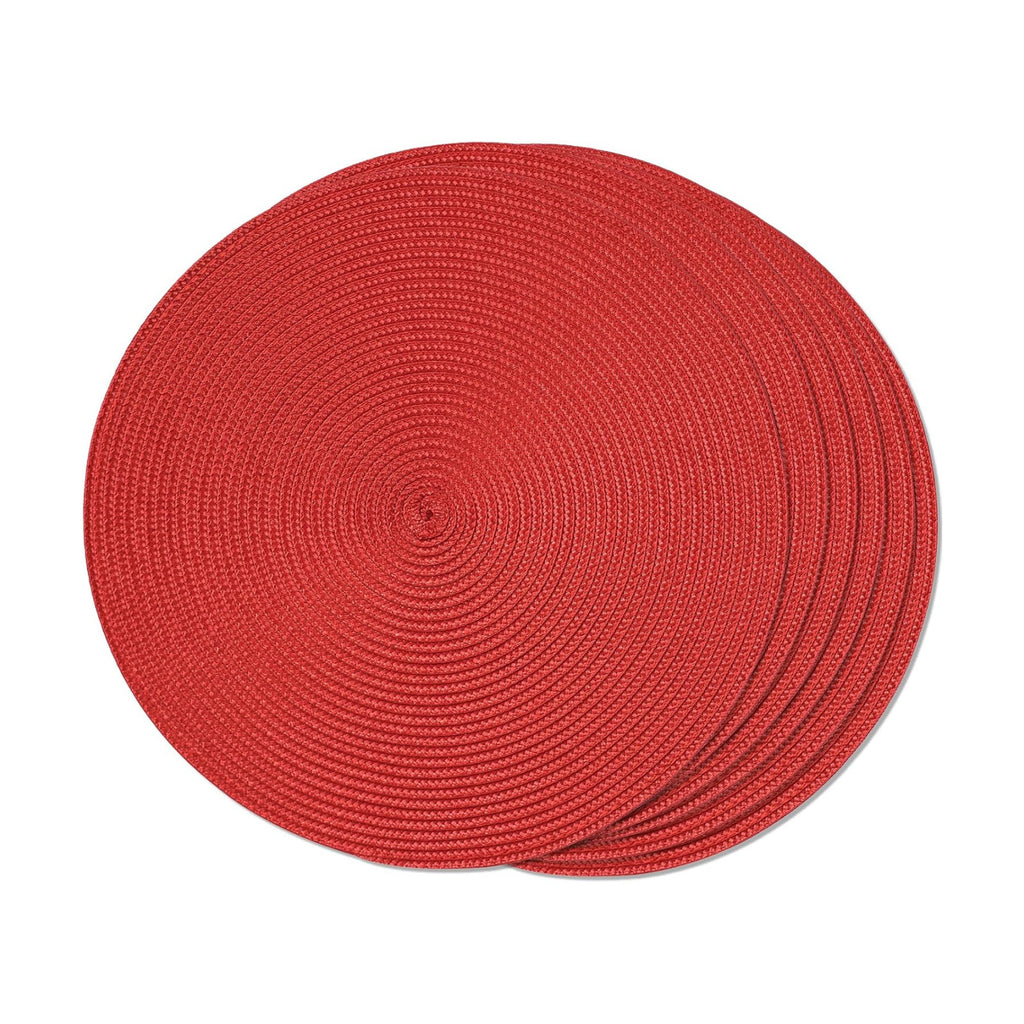 FunWheat Round Braided Placemats Set of 6 Table Mats for Dining Tables Woven Washable Non-Slip Place mats 15 inch (red, 6pcs)