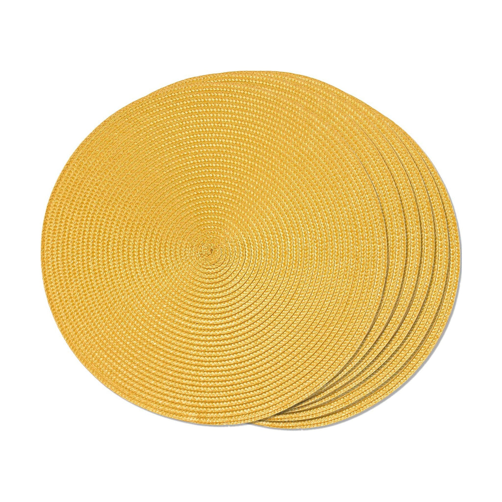 FunWheat Round Braided Placemats Set of 6 Table Mats for Dining Tables Woven Washable Non-Slip Place mats 15inch for Spring(Yellow, 6pcs)