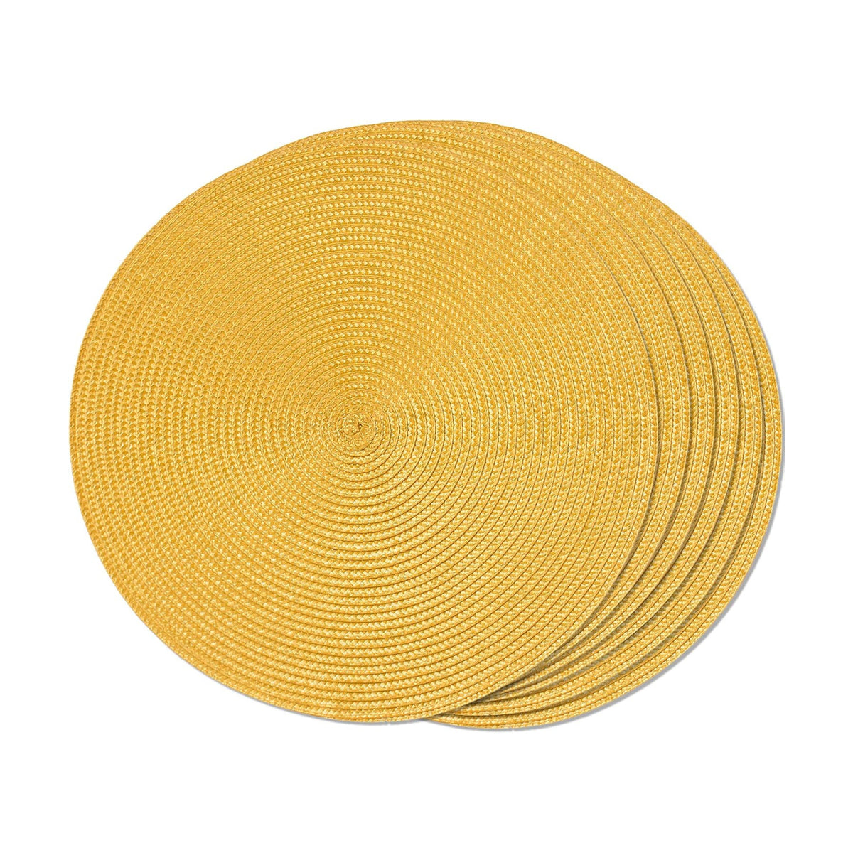 FunWheat Round Braided Placemats Set of 6 Table Mats for Dining Tables Woven Washable Non-Slip Place mats 15inch for Spring(Yellow, 6pcs)
