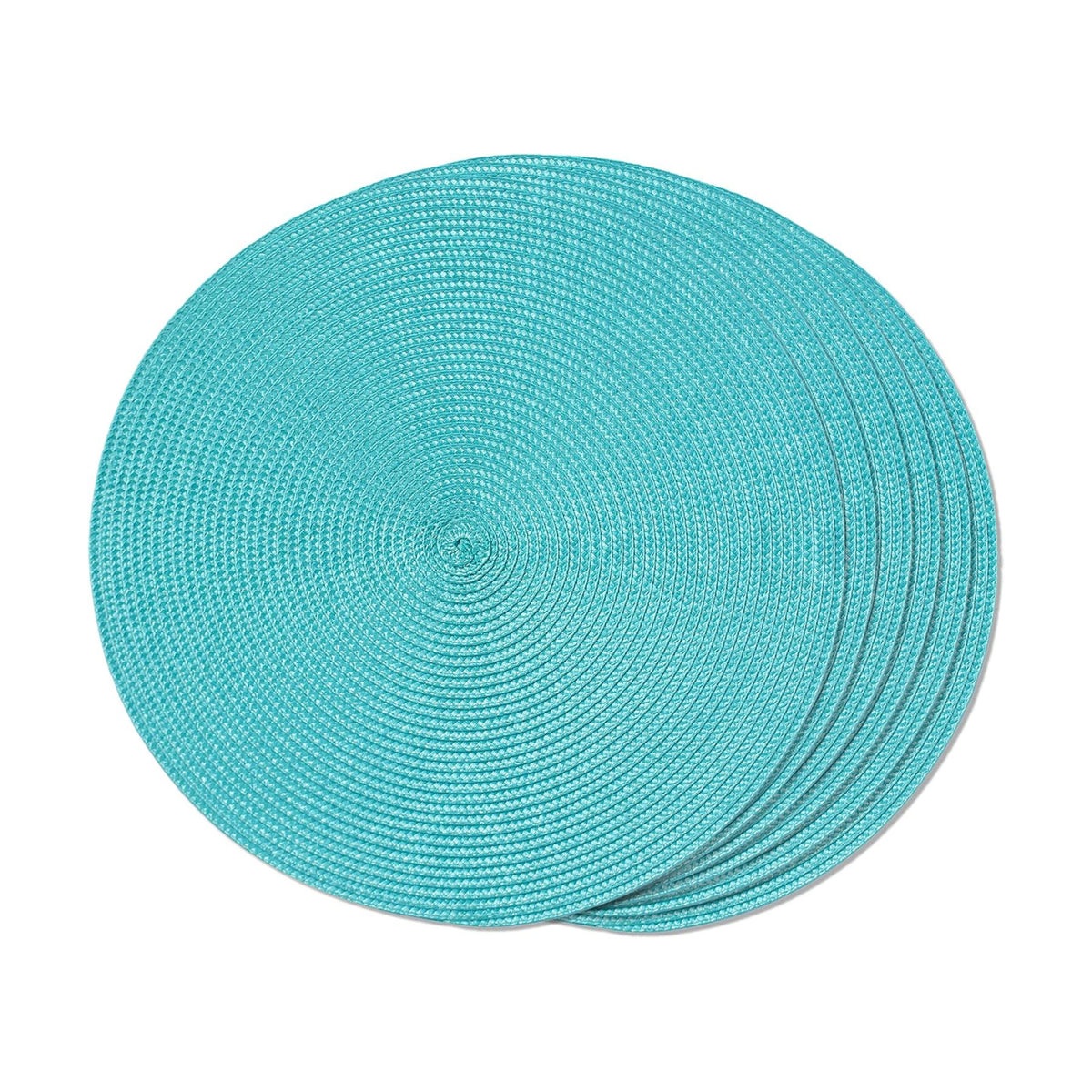 FunWheat Round Braided Placemats Set of 6 Table Mats for Dining Tables Woven Washable Non-Slip Place mats 15 inch(Turquoise, 6pcs)