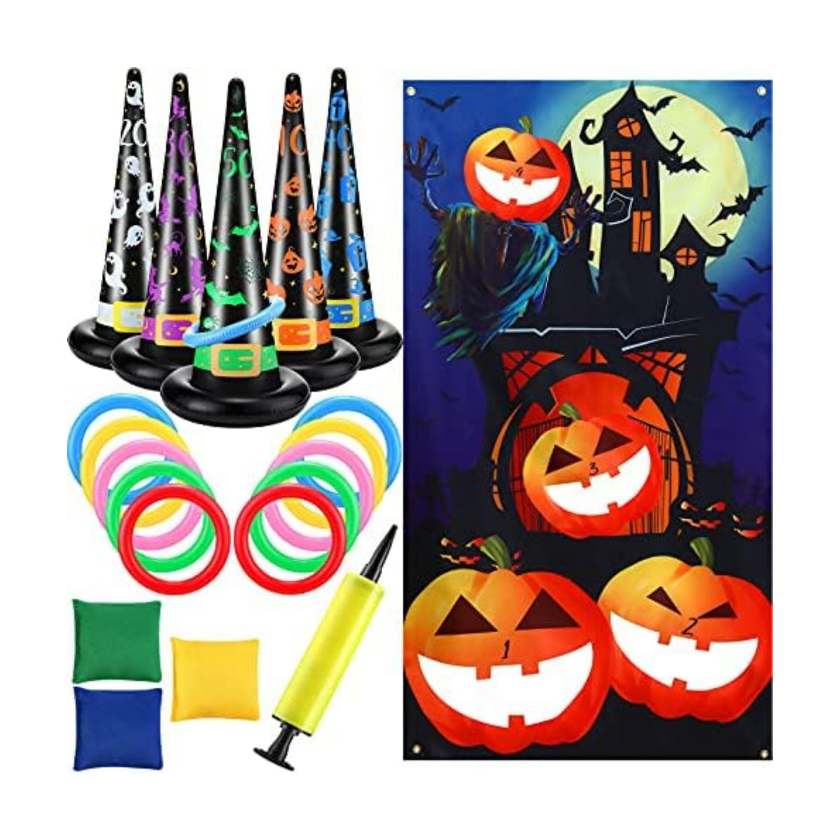 BBTO Halloween Toss Game Set, Inflatable Witch Hat Ring Toss Game for Teens