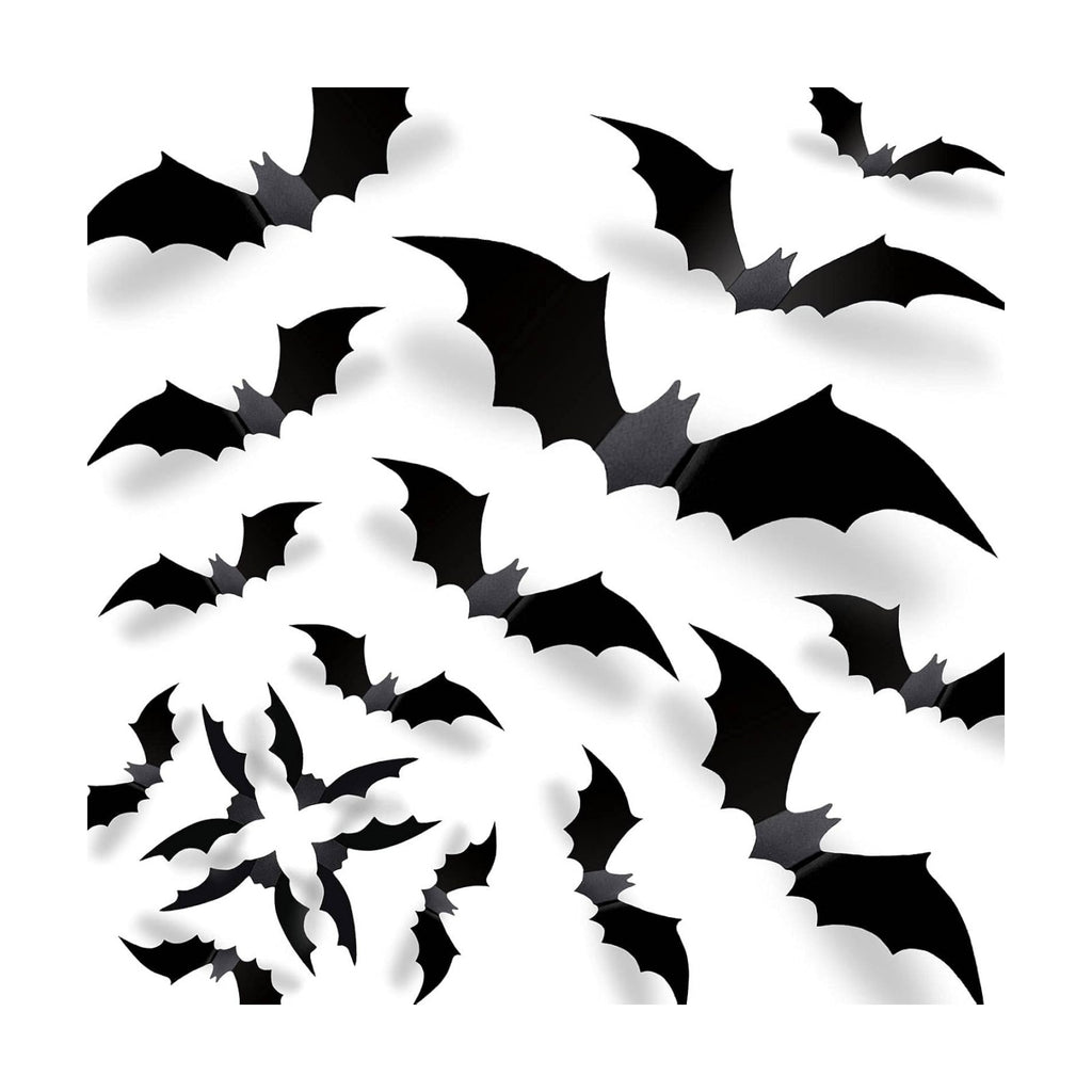 Runleo 70 Pcs Halloween 3D Bats Wall Decor, Matte Black Reusable Sticker