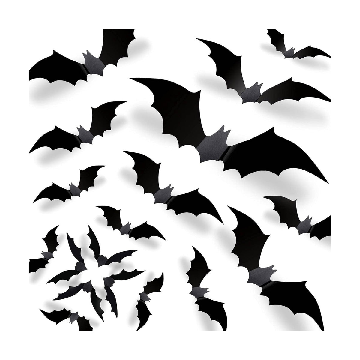 Runleo 70 Pcs Halloween 3D Bats Wall Decor, Matte Black Reusable Sticker