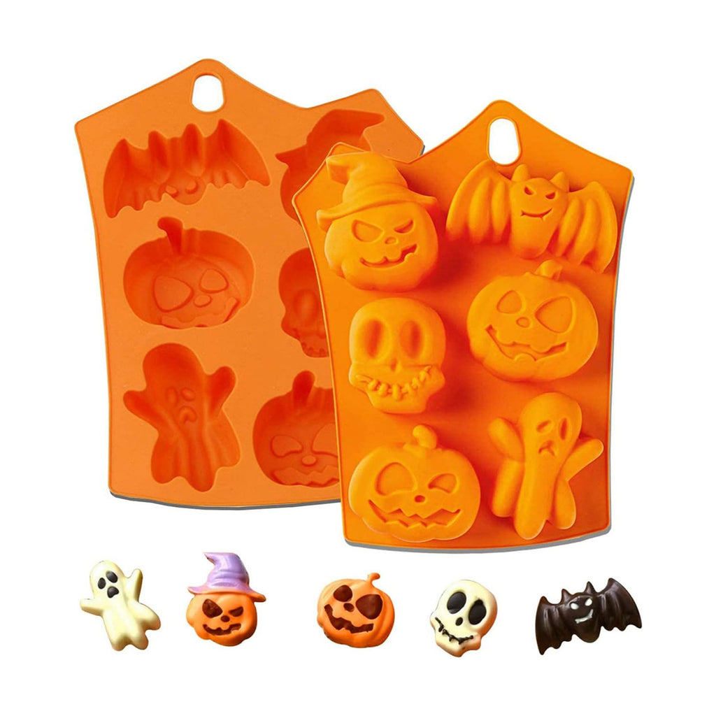 2Pcs Halloween Silicone Cake Mold，Pumpkin Bat Skull Ghost Shape Silicone Candy Chocolate Molds for DIY Cookies Soap Candy Gummy Chocolate Mold Ice Cream Tray for Kitchen DIY Baking Tools…