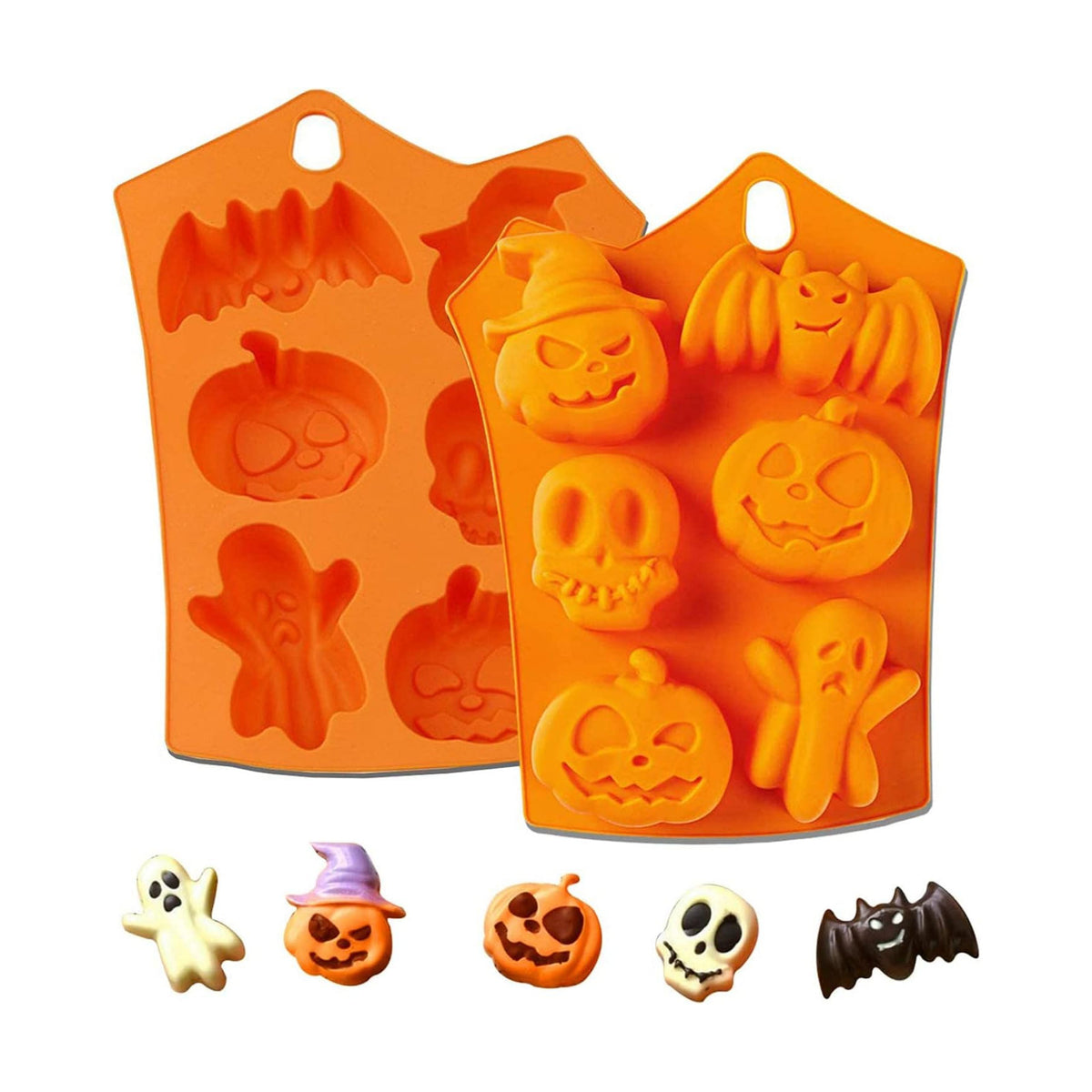 2Pcs Halloween Silicone Cake Mold，Pumpkin Bat Skull Ghost Shape Silicone Candy Chocolate Molds for DIY Cookies Soap Candy Gummy Chocolate Mold Ice Cream Tray for Kitchen DIY Baking Tools…