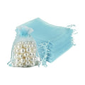 HRX Package 100pcs Organza Favor Bags 4 x 6 inch, Light Blue Mesh Bags Drawstring Sheer Jewelry Pouches for Small Gift Baby Shower Party Candy