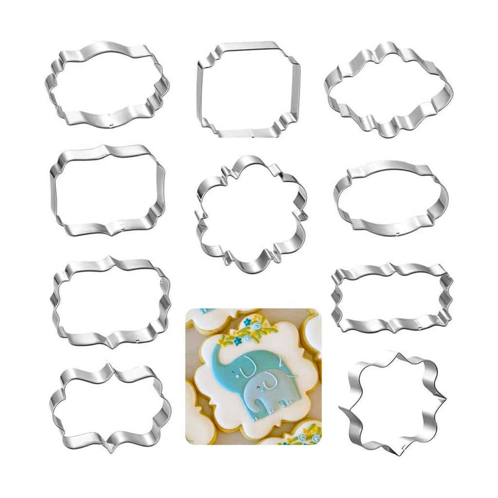 Frame Cookie Cutters 10pcs Stainless Steel Plaque Cookie Cutter Difference Shapes, DIY Fondant Cutters Tiles Metal Pancake Molds for Biscuit Wedding Baking Decorations Holiday Birthday Party