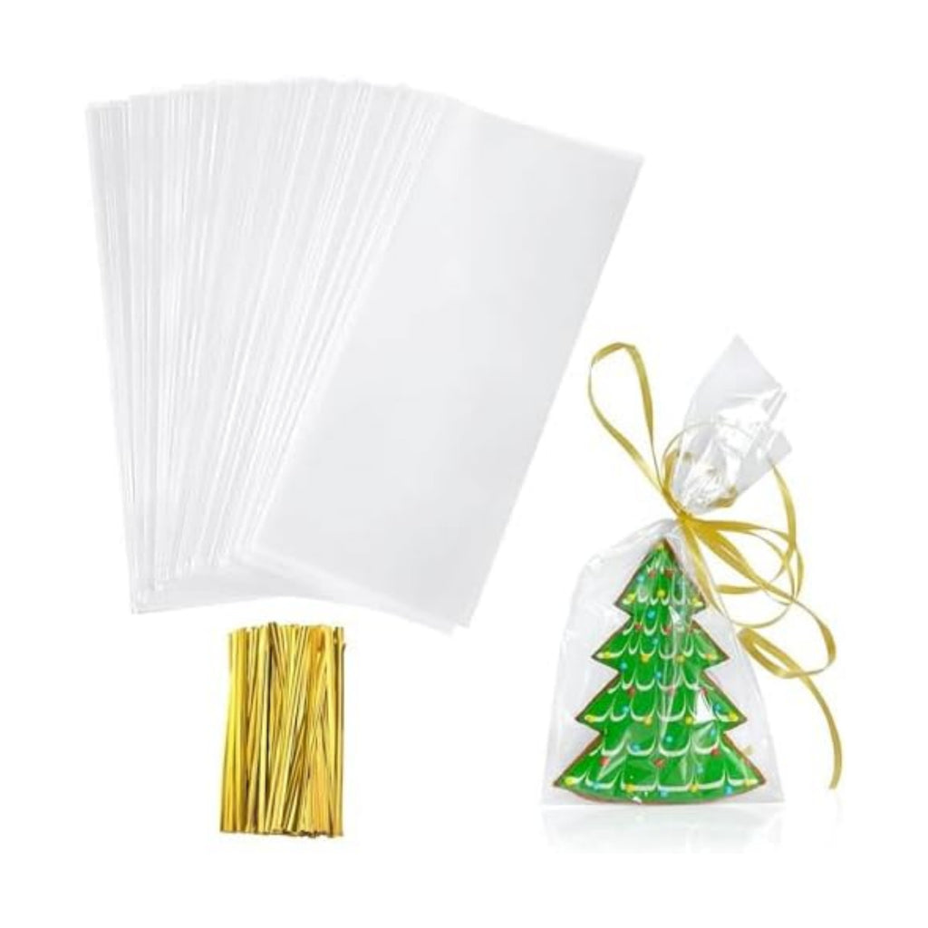 Yotelab Cellophane Treat Bags, 4x9 In Cellophane Bags With Ties, 100 Pcs