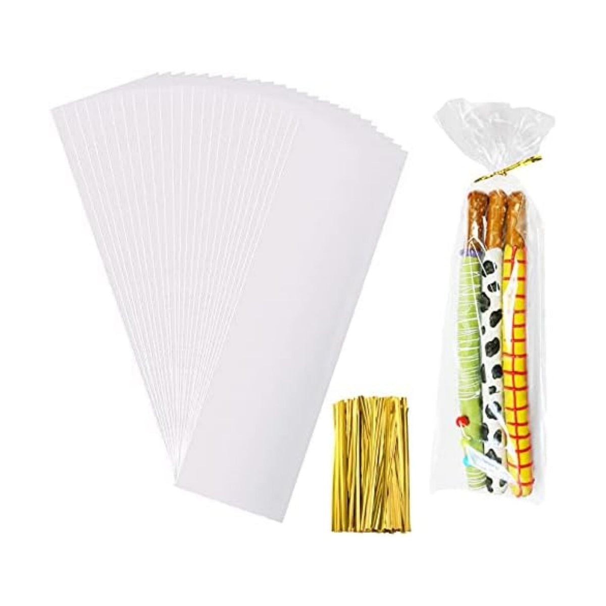 Yotelab Pretzel Rod Bags, 3x11 In Cellophane Treat Bags With Ties, 100Pcs