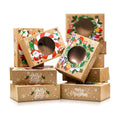 Christmas Cookie Boxes for Gift Giving - 12 Kraft Christmas Cookie Tins With Lids - Sturdy Christmas Treat Boxes, Christmas Tins - Festive Christmas Cookie Box Packaging - Cookie Boxes with Window