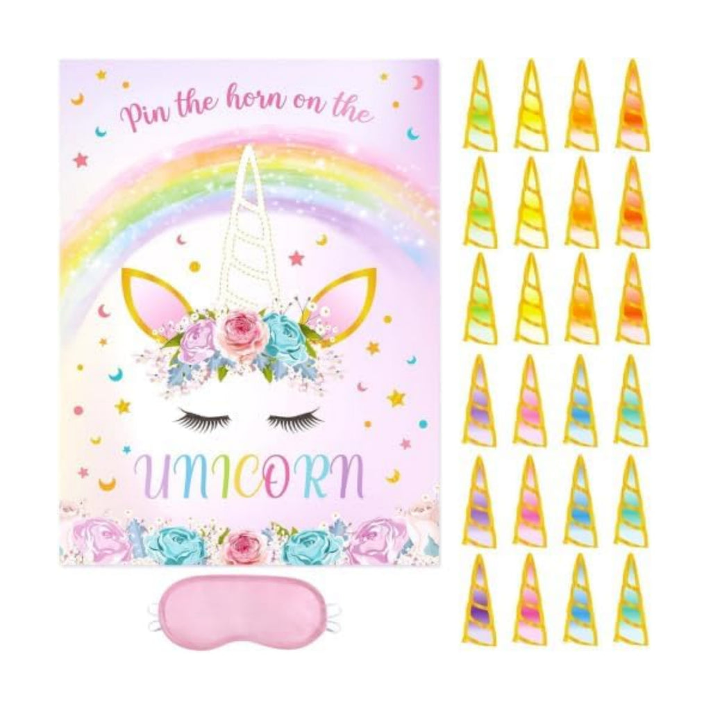 WERNNSAI Pin The Horn on The Unicorn Rainbow Birthday Party Games for Kids