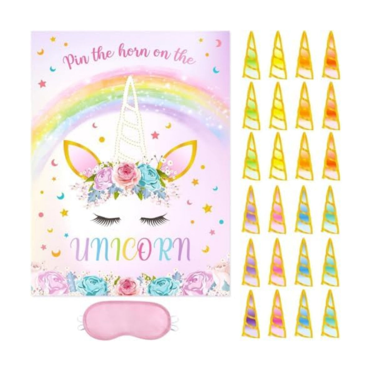 WERNNSAI Pin The Horn on The Unicorn Rainbow Birthday Party Games for Kids