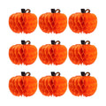 9 Packs Paper Pumpkin Honeycomb Halloween Honeycomb Tissue Paper 3D Pumpkin Honeycomb Ball 10 Inch Hanging Pumpkin Decoration for Halloween Thanksgiving Party (Black Leaf)