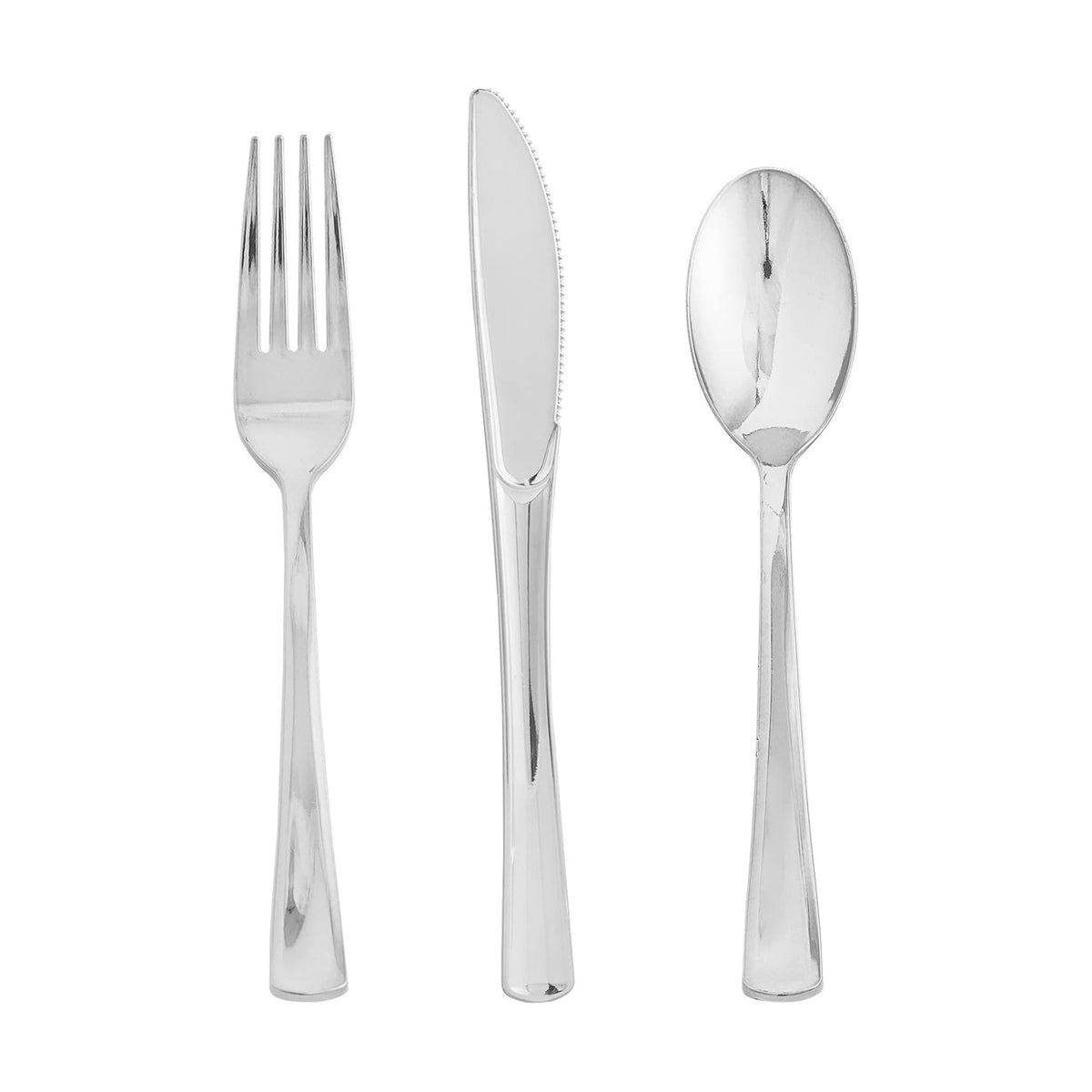 FOCUSLINE 75 Pack Silver Plastic Silverware, Disposable Cutlery Set
