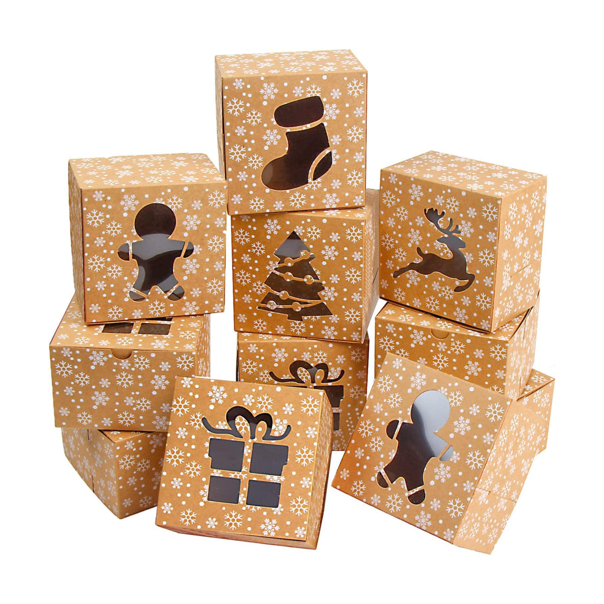 DERAYEE 24Pcs Christmas Cookie Boxes with Window, Holiday Bakery Gift Boxes Small kraft Boxes for Packaging Cupcakes, Candy, Goodies
