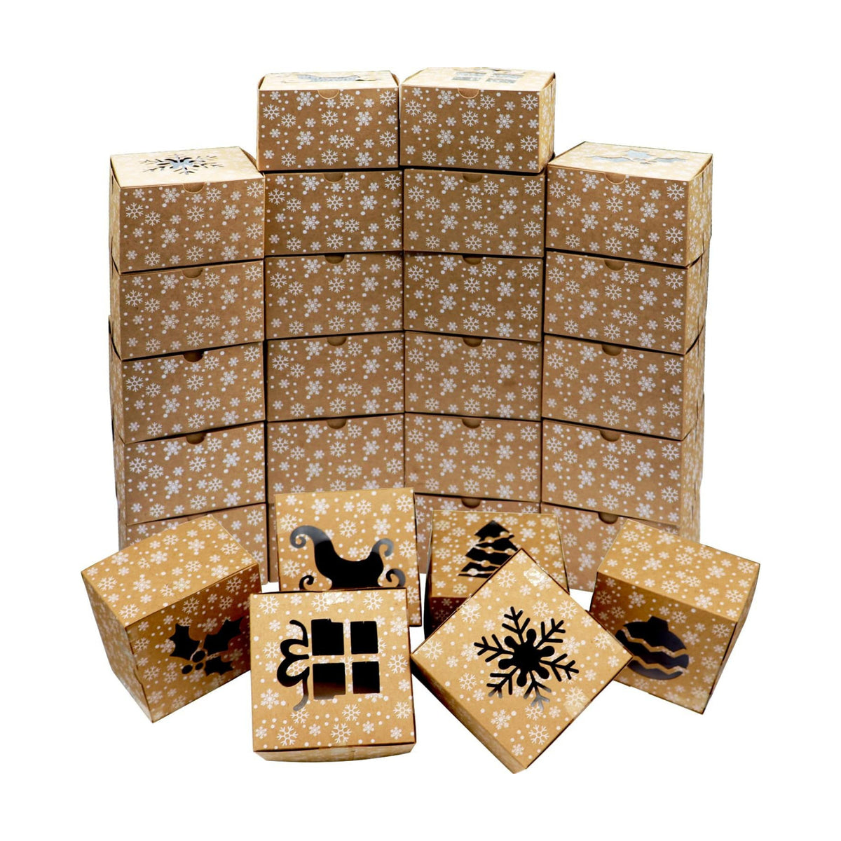 VEYLIN 24Pack Christmas Bakery Boxes with Window, 4“ x 4" x 2.4" Kraft Small Holiday Cookie Boxes for Xmas Gifts Cookie Cupcake