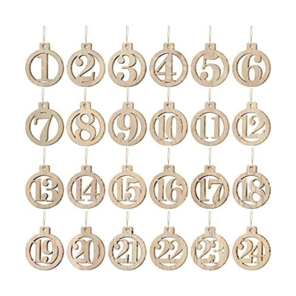 GWHOLE 1-24 Wooden Number with String for Christmas Advent Calendar