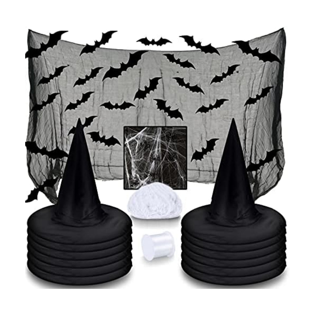 LINAYE 12Pcs Halloween Witch Hats Decorations with Spider Web,Creepy Cloth