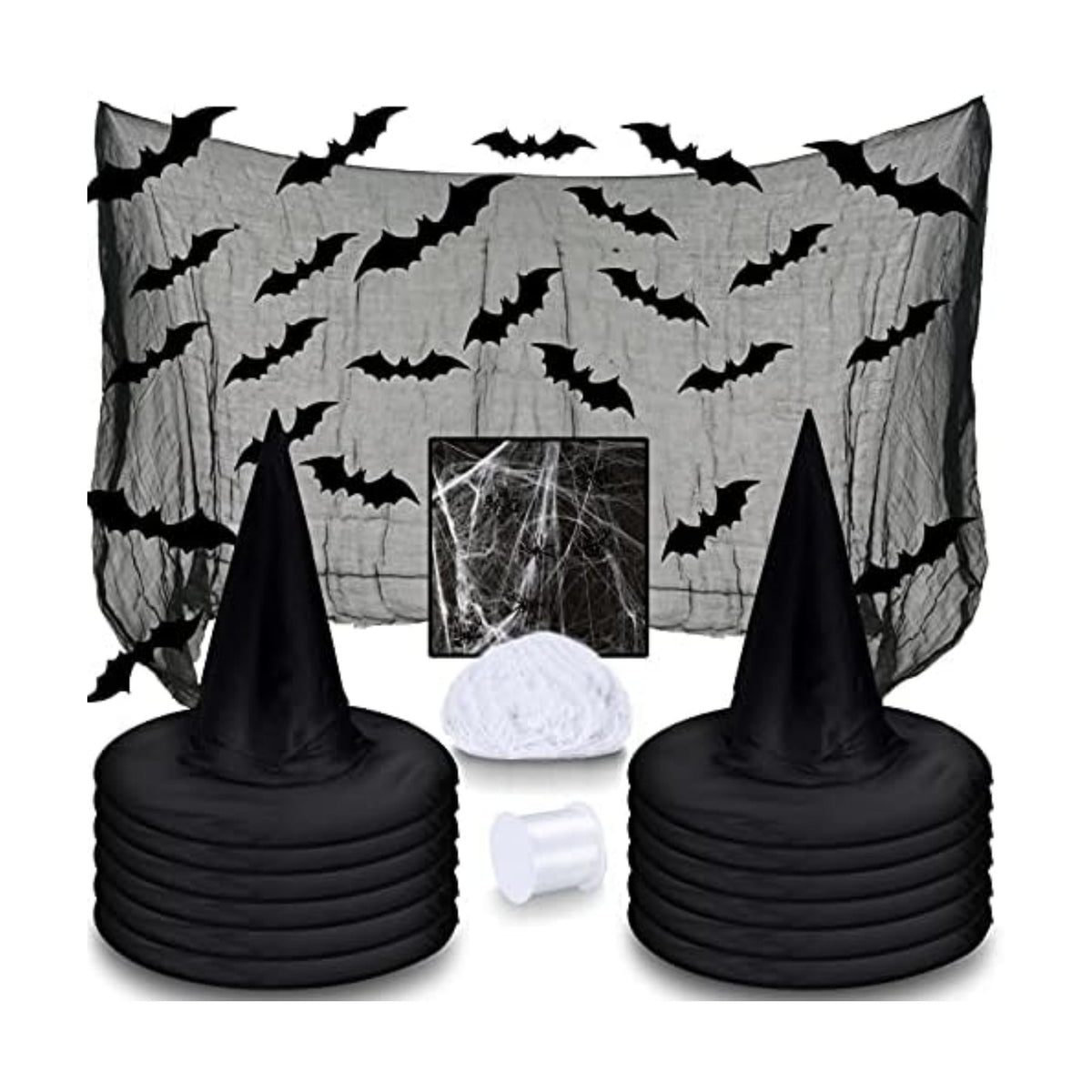 LINAYE 12Pcs Halloween Witch Hats Decorations with Spider Web,Creepy Cloth