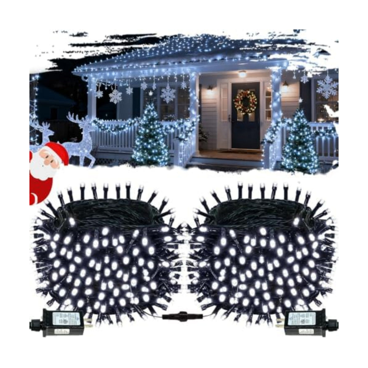 OZS Connectable 2-Pack 164Ft 400LED Christmas String Lights, Cool White