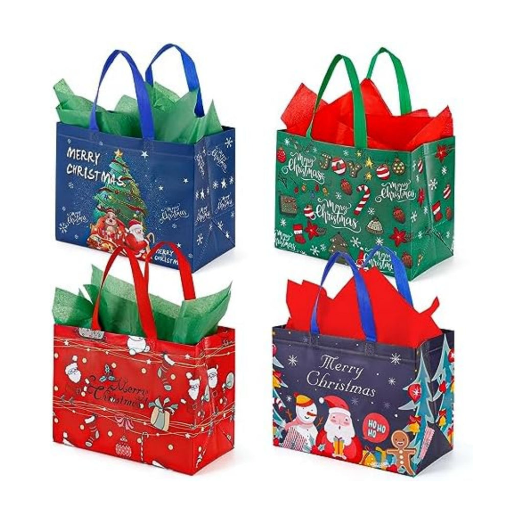 YANGTE 12 Pack 13" Large Christmas Gift Bags with Tissue Paper, Reusable Non-Woven Christmas Bag with Handles for Presents Wrapping, Shopping Xmas Party Supplies