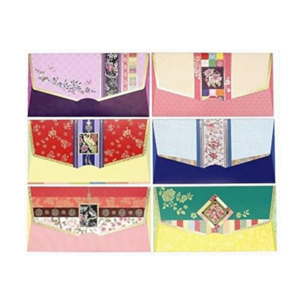 (Pack of 6) Korean Traditional Money Gift Envelopes for Cash Wedding, Birthday, New Year, Christmas, Multicolor