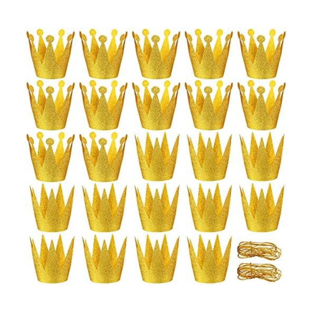 Gersoniel 24 Pcs Party Crown Hats Gold Glitter Paper with Elastic