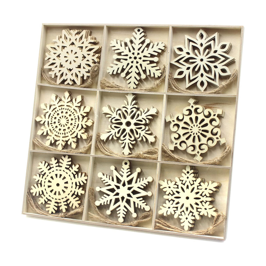 36pcs Large Christmas Wooden Snowflakes Hanging Ornaments DIY Craft Snowflake Wooden Ornaments Unfinished Wood Cutout Christmas Decorations Tree Decor Kids Paint