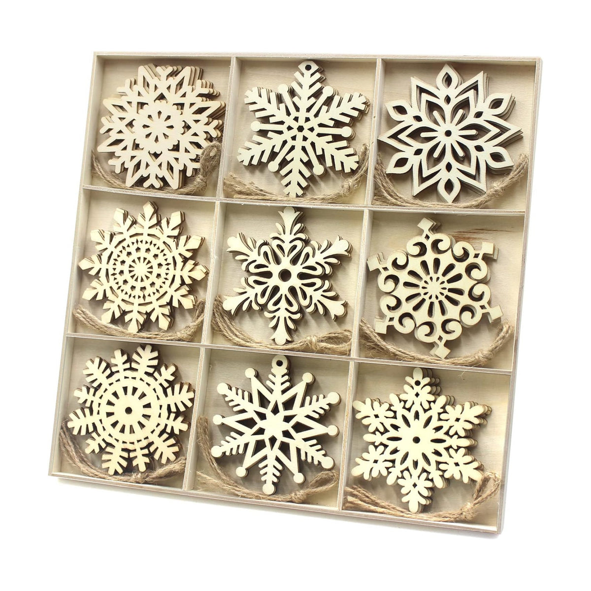 36pcs Large Christmas Wooden Snowflakes Hanging Ornaments DIY Craft Snowflake Wooden Ornaments Unfinished Wood Cutout Christmas Decorations Tree Decor Kids Paint