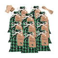 Shappy 24 Pcs Christmas Drawstring Gift Bags Xmas Buffalo Plaid Burlap Advent Bags 7 x 5 Inches Linen Treat Candy Bag with 32.8 ft Rope 24 Card(Black Green Snowflake)